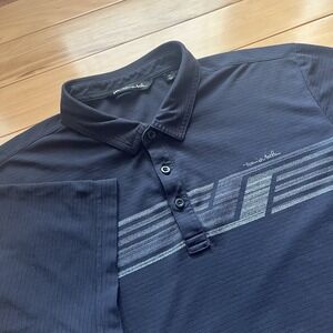 Travis Mathew Short Sleeve‎ Golf Polo Shirt XXL Black Geometric Gray Stripe Mesh